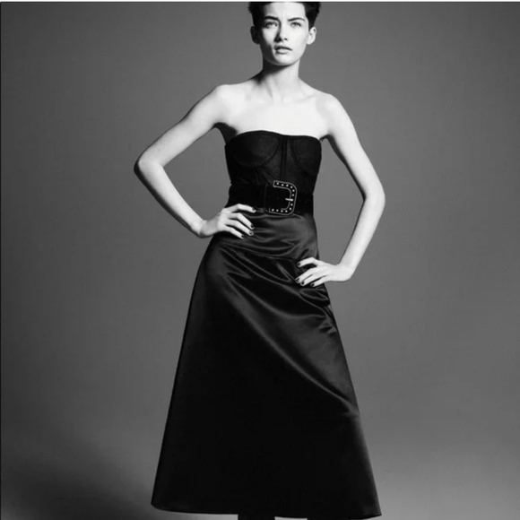 NWT Zara Studio | Limited Edition Black Bustier Strapless A-Line Midi Dress - Picture 2 of 11